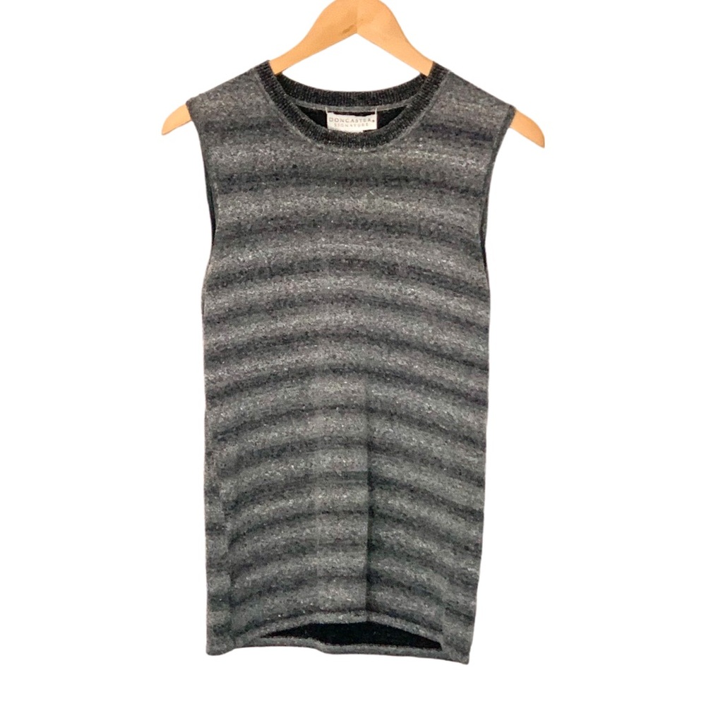 Doncaster Gray Striped Knit Sweater Vest Size Small Career Office Linen Blend